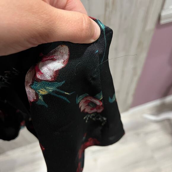 Express Black Rose Red Floral Peplum Tie Back Dark Floral Top Goth Whimsy Small - Picture 6 of 8